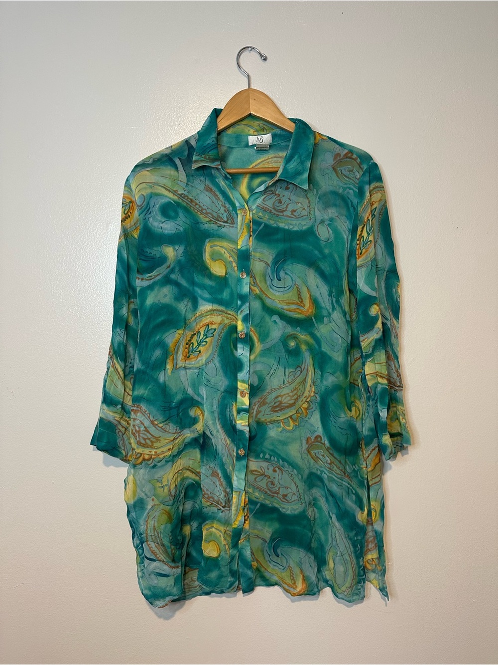 IOS Vintage Women’s Silk Paisley Print Real Yellow Mini Dress Size L Boho Whimsy